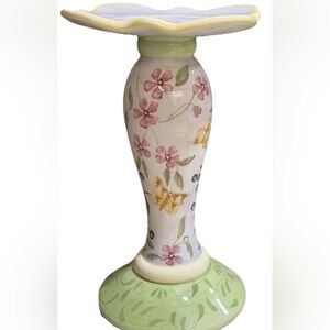 Capriware Candle Floral Pedestal Spring Easter Shabby Chic Pastel Colors 10”